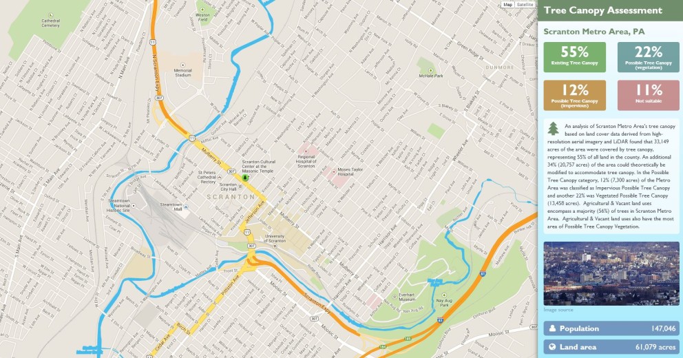 US Forest Service Urban Tree Canopy Map, Scranton, PA detail.