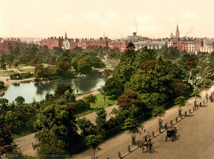Historical image of St Stephen’s Green; note prominence of trees inside the square extending to land adjacent the square (Image: Wikipedia)