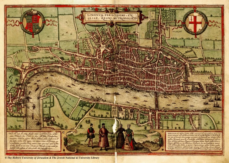 Plan of London showing development beyond minimal existing city walls.
